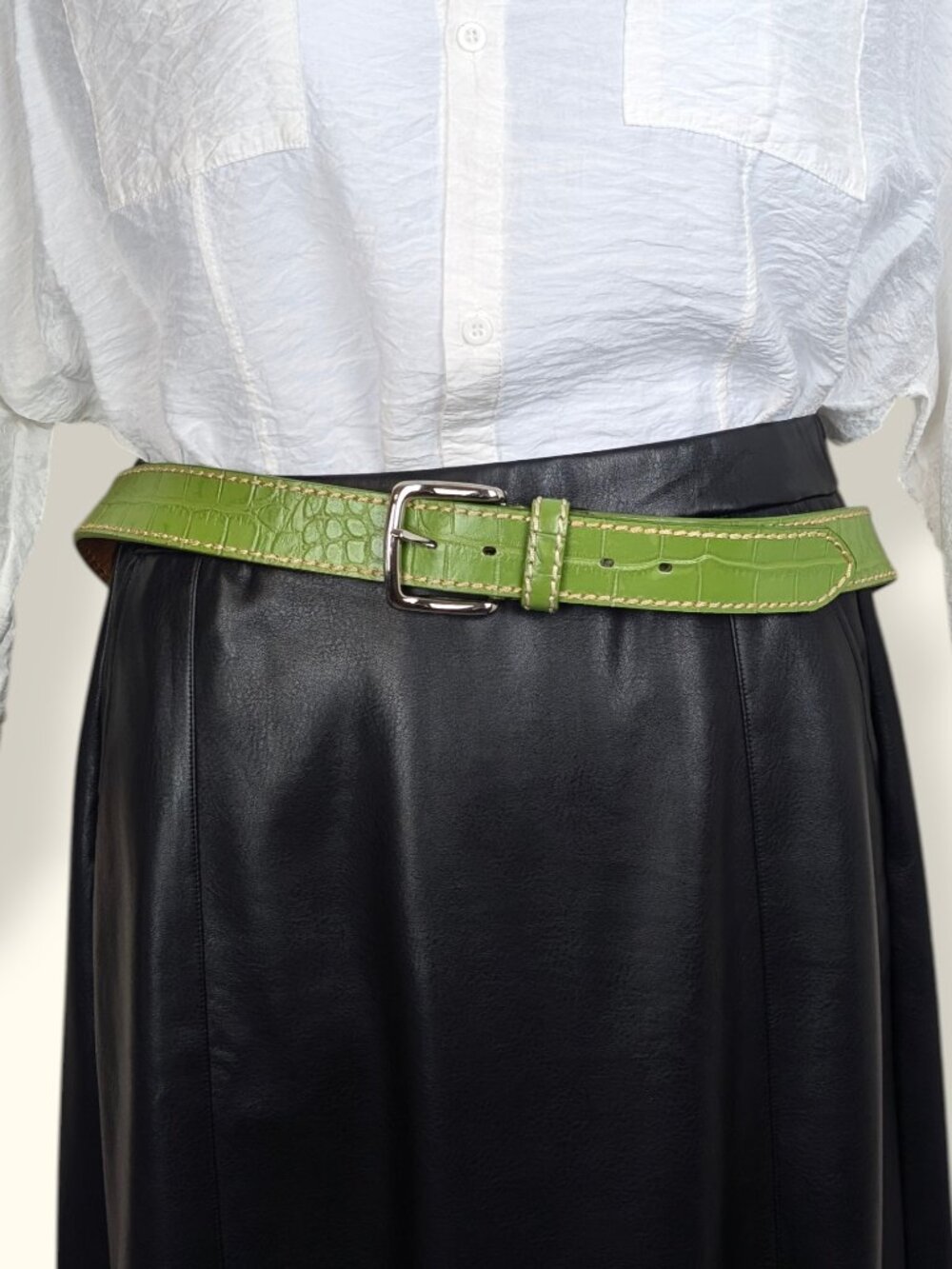 Lime Green Genuine Leather Faux Snakeskin Belt